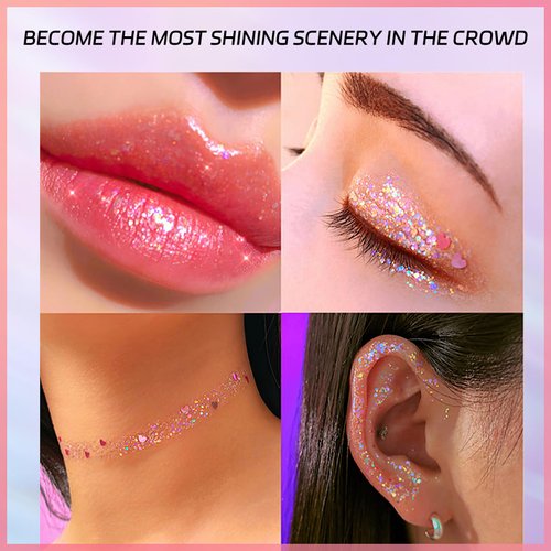 MIELIKKI Glitter Gel for Face and Body, Sparkling Holographic Body Shimmer Gel, Reflective Diamond Sequins Pigment for Eye Lip Hair Nails Paint, Festival Rave Accessories, 08