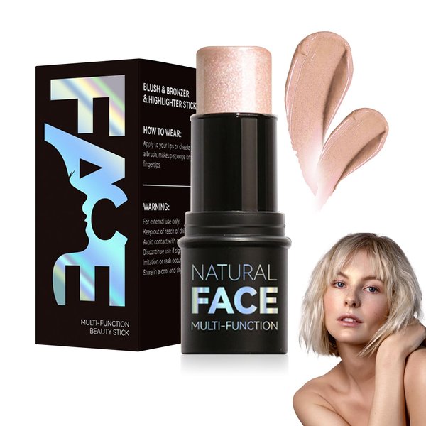 Cream Blush Stick with Brush,Waterproof Multi Cream Blush Stick Makeup,Lightweight,Long-lasting,Easy To Use,2 in 1 Multi Stick Blush for Cheeks & Lip Tint & Eyeshadow Makeup,Suitable for All Skin F2
