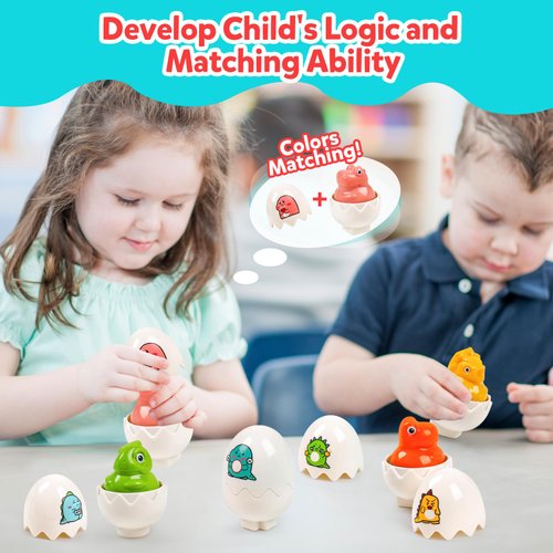 Dinosaur Matching Eggs Toys for Toddlers- Montessori Sensory Fun Educational Learning Fine Motor Puzzle Matching Games Best Easter Basket Stuffers Birthday Gifts for 1-3 Years Old Boys Girls