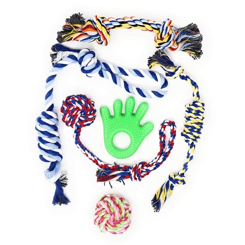 4LegsFriend 6 Pack Dog Puppy Pet Cotton Rope Toys for Small to Medium Dogs. Puppy Chew Teething Machine Washable Dental Floss Toys, Tug Toy Set