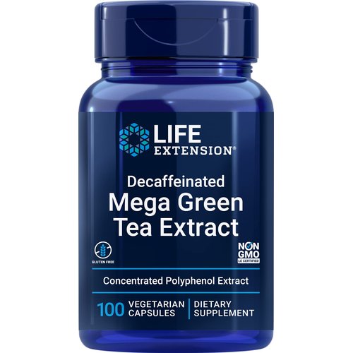 Life Extension Decaffeinated Mega Green Tea Extract – Polyphenol-Rich, Cell Health, Heart Health, Brain Health, Antioxidant Protection – Non-GMO, Gluten-Free, Vegetarian – 100 Capsules