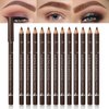 12Pcs brown eyebrow pencil, wooden hard-core eyebrow pencils, eyebrow pencil medium brown, eyebrow and eyeliner pencils, waterproof and sweat-proof, beginner makeup eyebrow pencil, medium brown