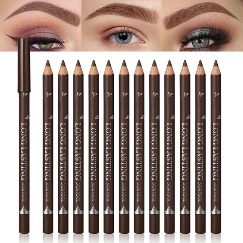 12Pcs brown eyebrow pencil, wooden hard-core eyebrow pencils, eyebrow pencil medium brown, eyebrow and eyeliner pencils, waterproof and sweat-proof, beginner makeup eyebrow pencil, medium brown