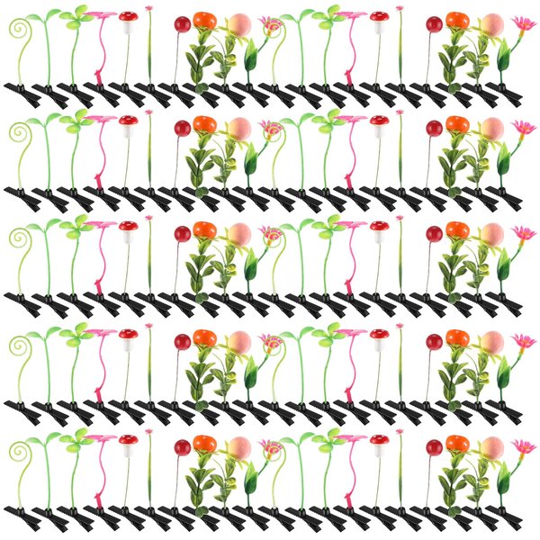 Tigeen 100 Pieces Assorted Hair Clip Funny Plant Hairpins Little Grass Sprout Clips Flower Mushroom Hair Accessories Barrettes Headwear for Women Girls Party