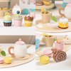 Wooden Tea Party Set for Little Girls Kids with Cupcake Stand & Dessert Food Pretend Play Afternoon Tea Toys Wood Kitchen Toy for 3 4 5 6 Year Old Toddlers Boys Birthday Gift