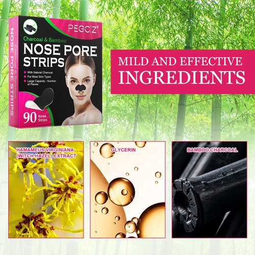 AIQIUSHA Blackhead Remover Pore Nose Strips,90PCS Deep Cleansing Nose Strips with Natural Charcoal for Instant Blackhead Removal and Pore Unclogging for Women(Red)