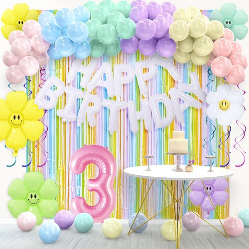 3rd Birthday Decorations for Girls, Three Groovy Birthday Party Decorations,3 Years Old Birthday Party Supplies for Daughter Her Kids Including Happy Birthday Banner, Pink Number 3 Foil Balloons.