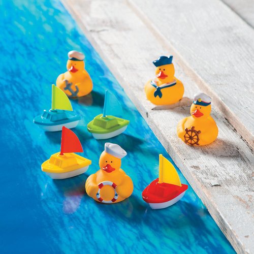 Fun Express Nautical Sailor Hat Rubber Ducks (Set of 12 Duckies) Party Favors and Supplies - VBS Vacation Bible School Supplies/Decor