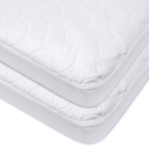 American Baby Company 2 Pack Waterproof Fitted Crib and Toddler Mattress Protector, Quilted and Noiseless Crib & Toddler Mattress Pad Cover, White, 52"x28"x9"