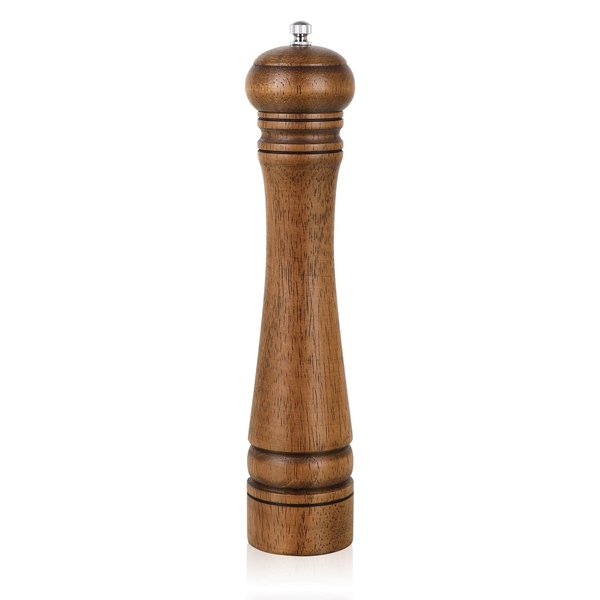 1Pack Wood Pepper Grinder, XWXO 10 Inch Salt Mill Pepper Grinder, Pepper Mill, Salt Shakers with Adjustable Ceramic Rotor - Oak Wood Pepper Grinder for Your Kitchen