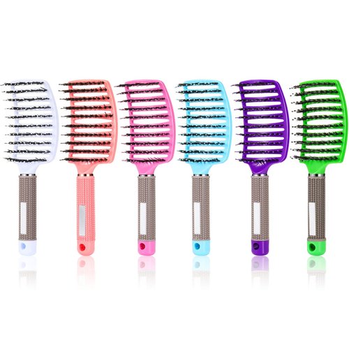 Cunhill 6 Pack Boar Bristle Hair Brushes Curved and Vented Hairbrush Detangler Curved Hair Brushes for Women Detangling Comb for Men Long Wet Dry Thick Curly Blowing Hair Accessories, 6 Colors