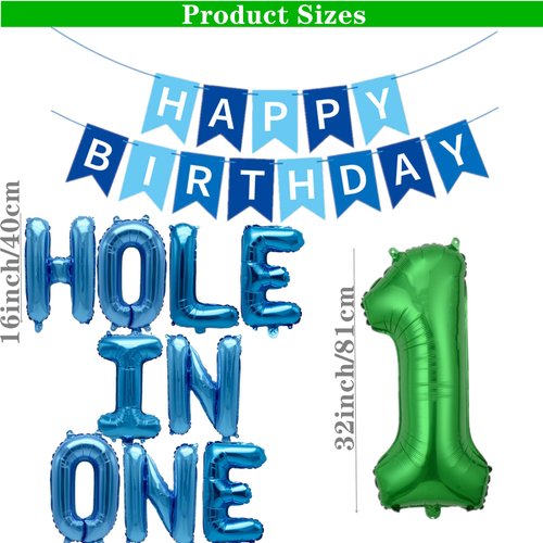 49 Pieces Golf Birthday Party Hole in One 1st Birthday Decorations Boys First Birthday Party Balloons Green Number 1 Balloon Latex Balloons for Boys Sports Theme Birthday Baby Shower Party (Blue)