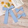 DEEKA Blue Cotton Linen Hair Bows 2 Sizes 5"&3.5" Soft Hair Bow set for Toddler Girls Long Ponytail Knot Bows Alligator Clip Hair Accessories for Little School Girls (Blue)