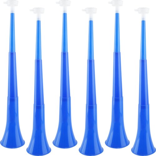 Cagemoga 6 Pieces Collapsible Stadium Horn 24 Inch Plastic Trumpet Horn Stadium Horn Noise Maker for Sporting Events Sports Themed Party Supplies (Blue)