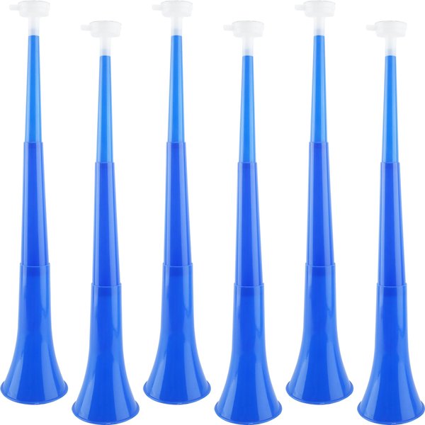 Cagemoga 6 Pieces Collapsible Stadium Horn 24 Inch Plastic Trumpet Horn Stadium Horn Noise Maker for Sporting Events Sports Themed Party Supplies (Blue)