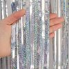 Silver Tinsel Foil Fringe Curtain Backdrop, 3.3 x 8.2 ft Metallic Glitter Curtain Streamers, 2 Pack Silver Photoboth for Birthday New Year Eve 2024 Disco Party Decorations