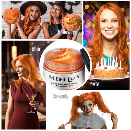 Orange Temporary Hair Color Wax 4.23 oz, Instant Natural Hairstyle Cream Dye, Washable Styling Pomades for Girls Women Youth, Disposable Coloring Mud for Party Cosplay DIY Halloween