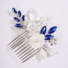 Missgrace Bride Wedding Crystal Pearl Leaf Rhinestones Hair Comb Blue Purple Bridal Hair Pieces Rhinestone Bridal Hair Clip Flower Hair Side Combs Wedding Hair Accessories for Brides Women (Silver Blue)