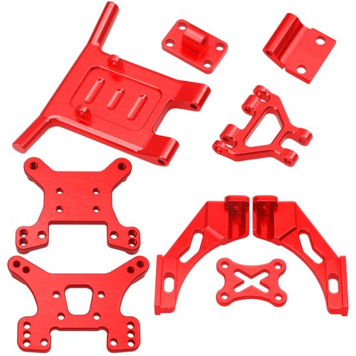 ShareGoo Aluminum Front Bumper Shock Tower Mount Rear Wing Compatible with WLtoys 144001 144010 124016 124017 124018 124019 RC Car Upgrade Parts (Red)