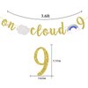 On Cloud 9 Banner 9th Birthday Party Decorations Rainbow Sign 9 Year Old Birthday Supplies for Girl Gold Glitter