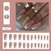 French Tip Press on Nails Long - Gold Foil Press on Nails, Square Shape Fake Nails, Shiny Glossy Nude Gel False Nails Reusable, Stick on Nails Tips Artificial Nails for Women and Girls 24 pcs