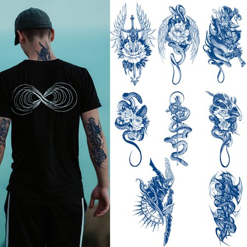 8 Sheet Semi Permanent Tattoos, Waterproof and Long-Lasting 2 Weeks, Plant-Based Ink Realistic Fake Tattoos Stickers for Women Men and Kids (D) Christmas Gift
