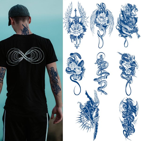 8 Sheet Semi Permanent Tattoos, Waterproof and Long-Lasting 2 Weeks, Plant-Based Ink Realistic Fake Tattoos Stickers for Women Men and Kids (D) Christmas Gift
