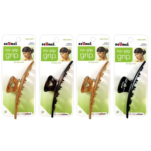 Scunci No-Slip Grip for Fine Hair Jaw Clip, Assorted Colors | 4-Pack