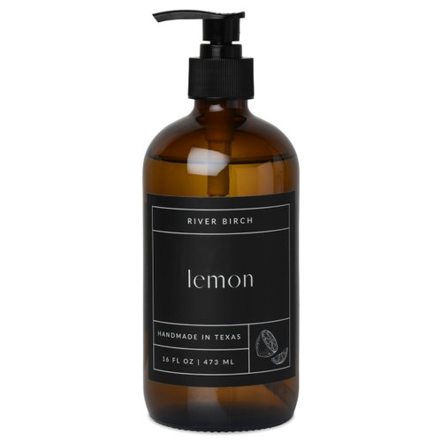 River Birch Lemon Scented Natural Hand Soap - Handmade Organic Hand Soap - Moisturizing Hand Wash with Amber Glass Dispenser - Luxury Scented Hydrating Hand Soap - Vegan and Non-Toxic - 16 Fl Oz