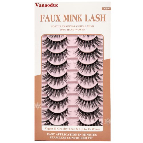 VANAODUC Eyelashes False Lashes Natural Look ,5D Fluffy Wispy Eyelashes, Lightweight & Comfortable,Reusable Mink Lashes, Cruelty-Free, 10 Pairs Cat Eye Lashes Fake Eyelashes,Eyelash Length Range of 14-18MM