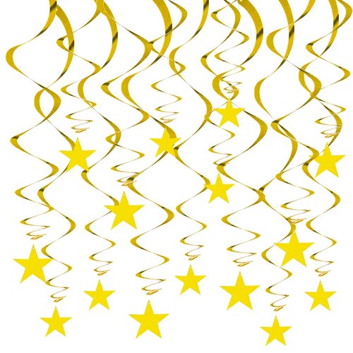 BEISHIDA Gold Star Hanging Swirl Decorations,Hanging Gold Party Supplies for Graduation Wedding B...