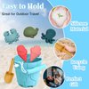 Silicone Beach Toys, Silicone Beach Bucket, Travel Friendly Portable Beach Set with Bucket, Shovel, Cute Beach Models, Outdoor Summer Toy Set for Kids (Sky Blue)