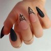 RikView Black Press on Nails Long Fake Nails French Stick on Nails with Swirls Design Matte Almond Nails for Women