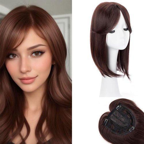 Topper Cover 18inch Big Base Cover Thinning Hair White Hair Straight Hair Clip in Hair Toppers for Women Fiber Wiglets with Fringe (Dark Brown)