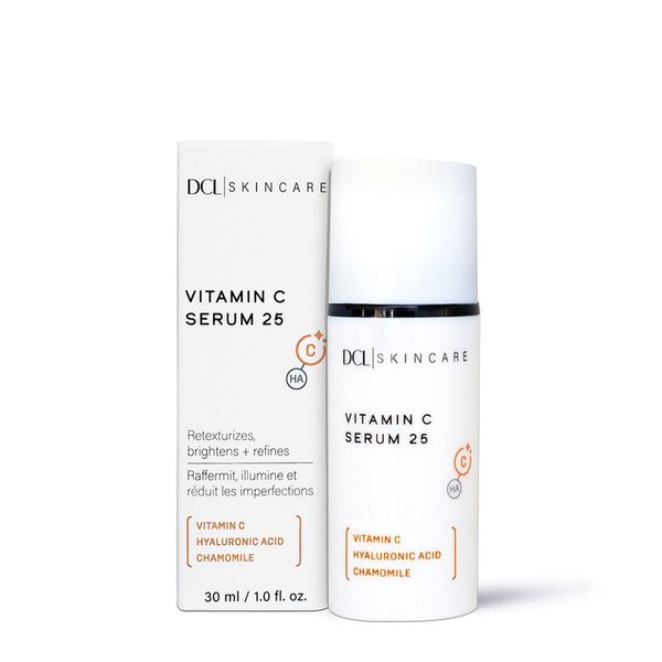 DCL Skincare Vitamin C Serum 25, High Potency 25% Vitamin C Anti-oxidant Serum with Amino and Hyaluronic Acids, 1 Fl Oz