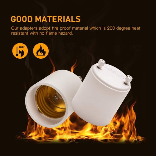 2 Pack JACKYLED GU24 to E26 Adapter, Up to 392℉ Heat Resistant Converts GU24 Bi-Pin Based Fixture to E26 E27 Standard Screw-in Socket Adapter