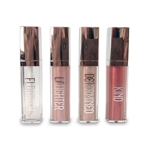 Holly Heide Luminous Lip Gloss Set - Flourish, Laughter, Determined, Kind. 4 Piece Gift Box -Designed by a young lady for your young lady. Impowering words. Choose a lip color with determination.