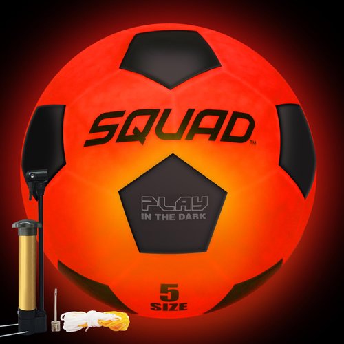 SQUAD Glow in The Dark Soccer Ball, Light Up LED Soccer Ball with 2 Lights and Pre-Installed Batteries, Official Size 5 for Teen Boys and Girls 8-14, Outside Toys for Kids