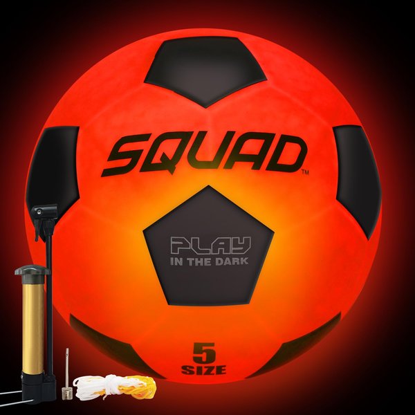 SQUAD Glow in The Dark Soccer Ball, Light Up LED Soccer Ball with 2 Lights and Pre-Installed Batteries, Official Size 5 for Teen Boys and Girls 8-14, Outside Toys for Kids