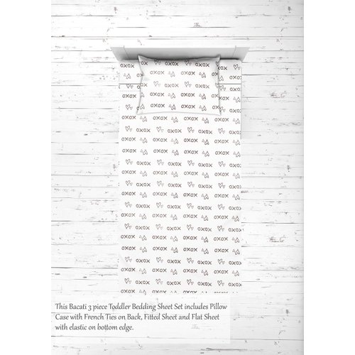 Bacati - Love Cotton Percale Toddler Bedding Unisex (3 pc Toddler Bed Sheet Set, Grey/White)