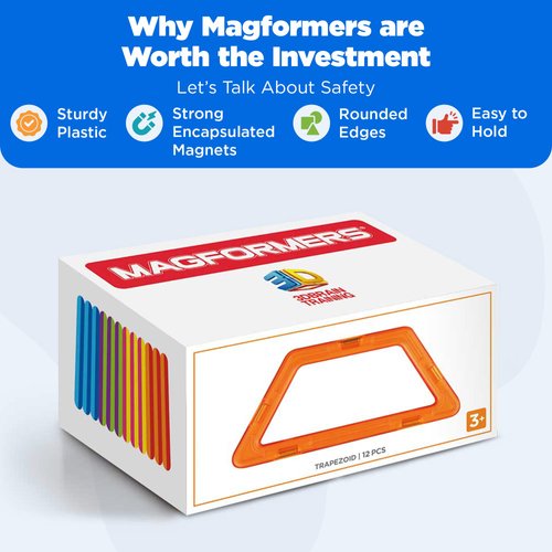 Magformers Trapezoid (12 Piece) Building Set Rainbow Colors Magnetic Building Blocks, Educational Magnetic Tiles Kit , Magnetic Construction STEM Toy Set