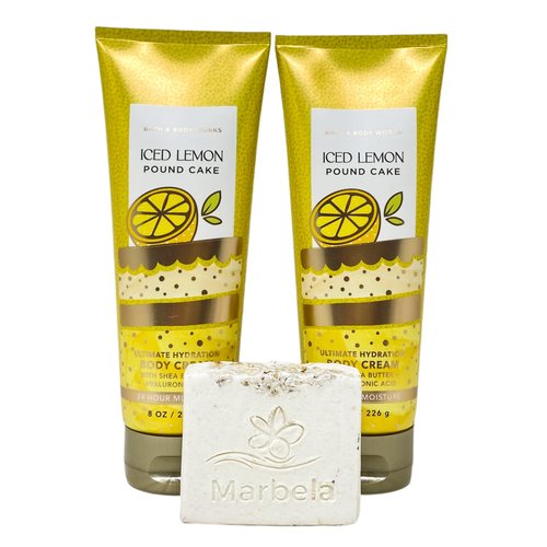 Bath & Body Works Iced Lemon Pound Cake 2 Piece Body Cream Gift Set with a Natural Oats Bar Soap - Full Size