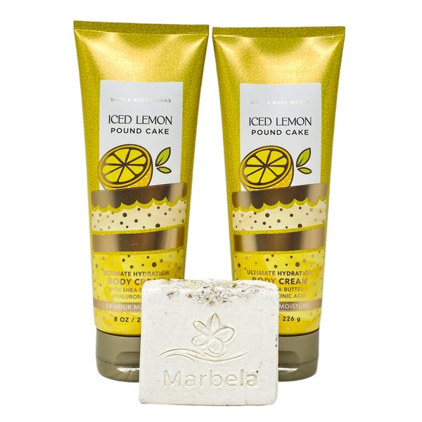 Bath & Body Works Iced Lemon Pound Cake 2 Piece Body Cream Gift Set with a Natural Oats Bar Soap - Full Size