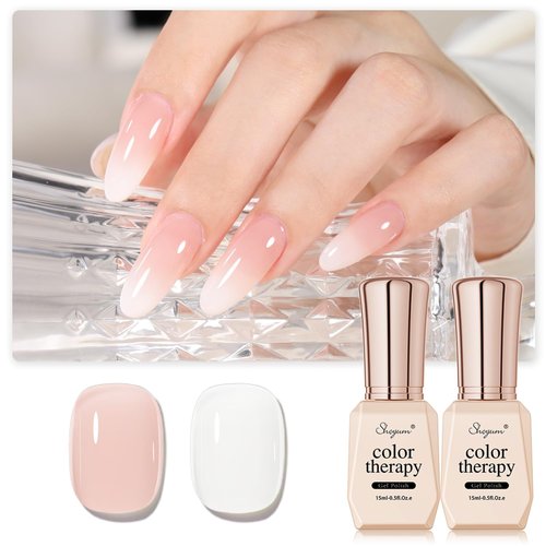 SHOYUM 2Pcs Jelly Milky White Gel Nail Polish, 15ml 2 Colors Sheer Nude Pink Translucent Soak Off...