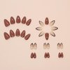 LPOODDNU Almond Press on Nails Medium Brown Fake Nails Cute Leopard Design French False Nail Tips Glossy Fall Nail Art Decorations Cute V Shape French Glue on Nails Almond Stick on Nails for Women