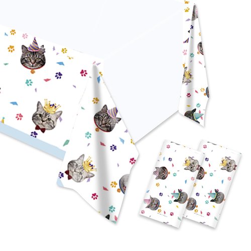 Egami 2pcs Pet Cat Party Tablecloth Table Cover Cat Party Supplies Party Decorations 70 inches x 51 inches for Cat Party Supplies (Pet Cat CC)