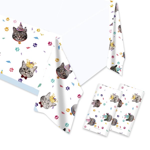 Egami 2pcs Pet Cat Party Tablecloth Table Cover Cat Party Supplies Party Decorations 70 inches x 51 inches for Cat Party Supplies (Pet Cat CC)