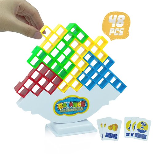 48-Piece Tetra Tower Balance Stacking Blocks Game - Perfect for Family Bonding, Parties, Travel, Team Building,Stack Attack Game, let The Imagination soar!