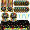 gisgfim Building Blocks Party Tableware Set Colorful Blocks Theme Birthday Party Decorations Blocks Party Table Supplies Includes 7inch Plates, Napkins, Tablecloths Serves 20