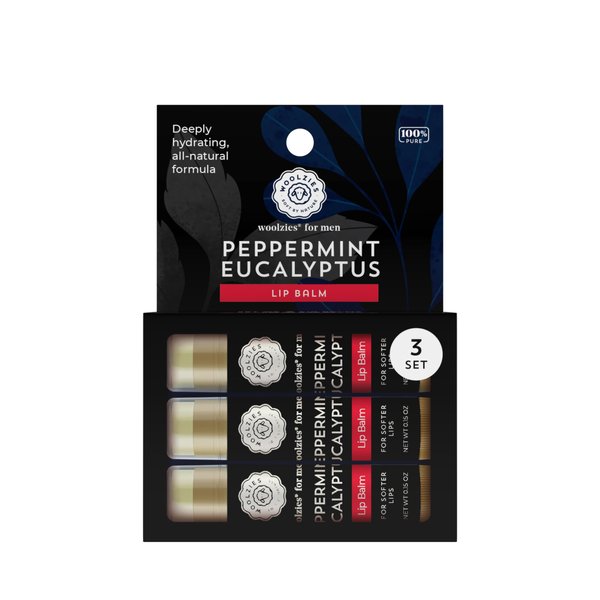 All-Natural Lip Balms for Men - Peppermint Eucalyptus Flavor - Infused with Shea Butter, Beeswax, Coconut Oil, and Vitamin E for Soft, Hydrated Lips